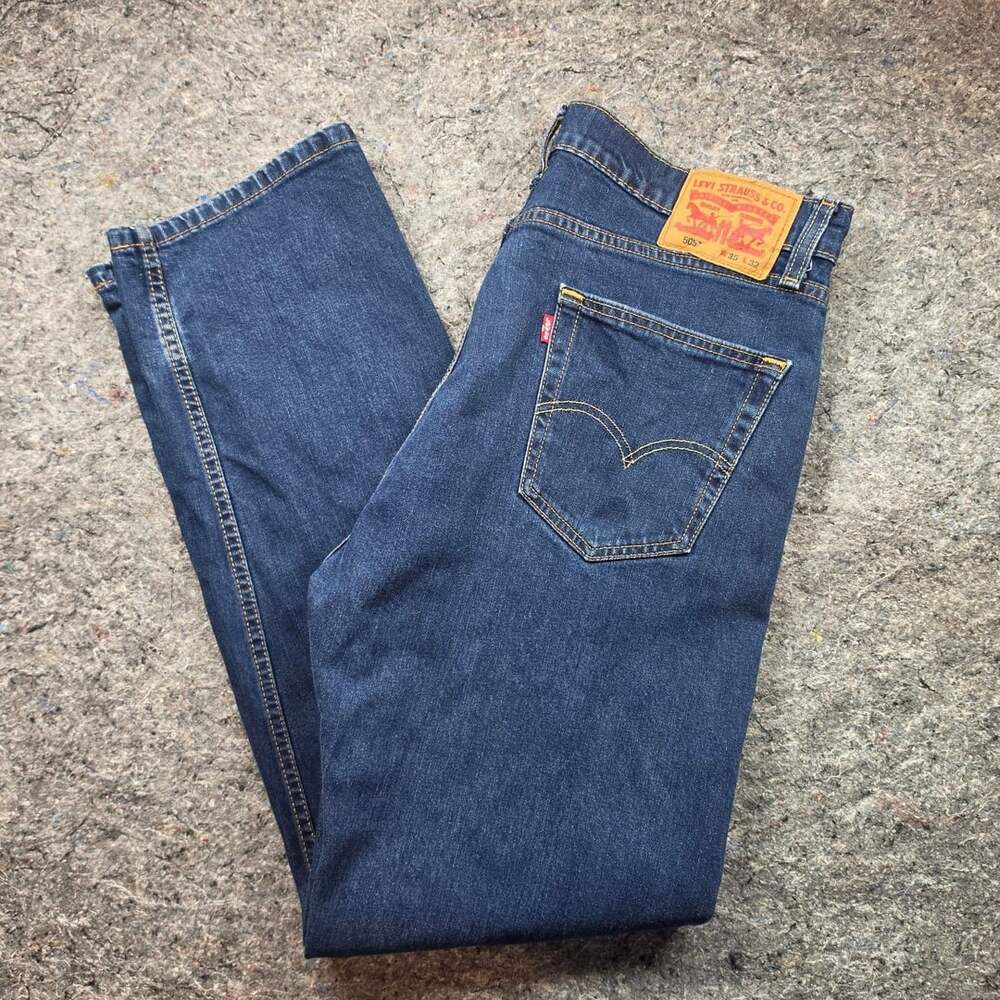 Levi's 505 Regular Fit Straight Leg Jeans Mens Dark Wash Blue W35 L32 35x32